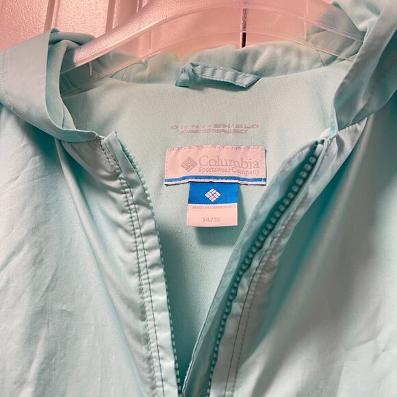 Columbia Aqua Windbreaker Omni-Tech Hooded Rain Jacket Girls - (14/16) Large - Picture 2 of 13